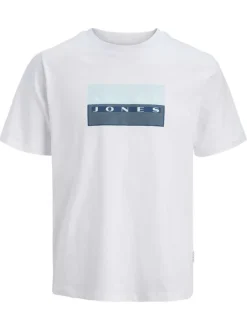 T-shirt en coton blanc à coupe droite pourvu d'un col rond côtelé