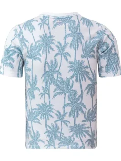 T-shirt en coton blanc à imprimé grands palmiers avec un col rond