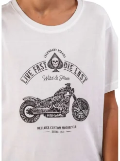 T-shirt en coton blanc coupe droite à col rond avec un imprimé à l'avant