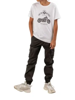 T-shirt en coton blanc coupe droite à col rond avec un imprimé à l'avant