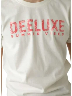 T-shirt en coton blanc et rose avec une coupe droite et un col rond