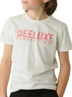 T-shirt en coton blanc et rose avec une coupe droite et un col rond