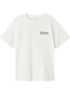 T-shirt en coton blanc imprimé pourvu d'un col rond et de manches courtes