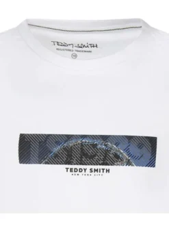 T-shirt en coton blanc imprimé à coupe droite avec col rond et manches courtes