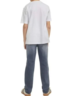 T-shirt en coton blanc imprimé rouge avec une coupe ample et un col rond