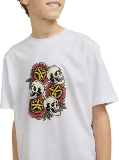 T-shirt en coton blanc imprimé rouge avec une coupe ample et un col rond