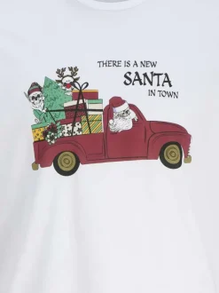 T-shirt en coton blanc imprimé Noël avec une coupe droite et un col rond