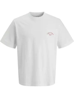 T-shirt en coton blanc imprimé à coupe droite pourvu d'un col rond