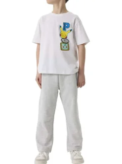 T-shirt en coton blanc imprimé avec un col rond et une coupe droite