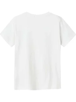 T-shirt en coton blanc imprimé à l'avant avec une coupe droite et un col rond