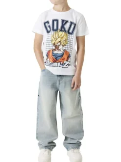 T-shirt en coton blanc imprimé à l'avant avec une coupe droite et un col rond