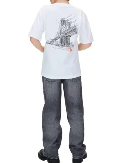 T-shirt en coton blanc imprimé au dos et à la poitrine avec un col rond