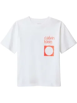 T-shirt en coton blanc imprimé au dos et à la poitrine avec un col rond