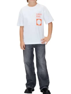 T-shirt en coton blanc imprimé au dos et à la poitrine avec un col rond