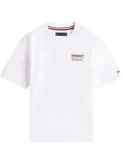 T-shirt en coton blanc pourvu d'une coupe droite et d'un col rond