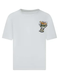 T-shirt en coton blanc uni pourvu d'un imprimé sushis avec un col rond