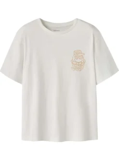 T-shirt en coton blanc uni pourvu d'un imprimé smiley et d'un col rond