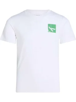 T-shirt en coton blanc uni avec une coupe droite un col rond et le logo imprimé