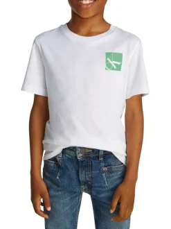 T-shirt en coton blanc uni avec une coupe droite un col rond et le logo imprimé