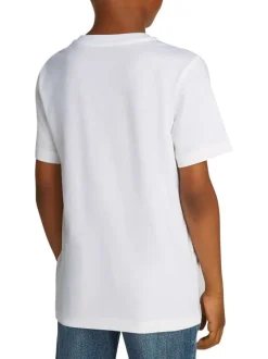 T-shirt en coton blanc uni avec une coupe droite un col rond et le logo imprimé