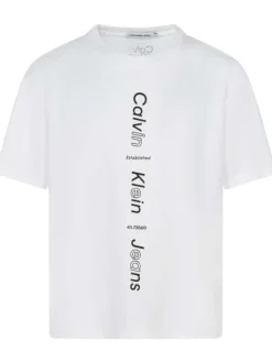 T-shirt en coton blanc uni à coupe droite et à col rond avec écritures noires