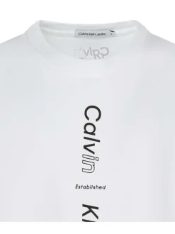 T-shirt en coton blanc uni à coupe droite et à col rond avec écritures noires