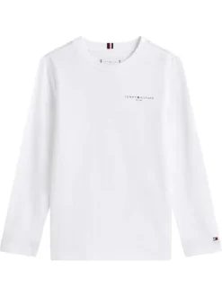 T-shirt en coton blanc uni à col rond avec des manches longues