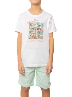 T-shirt en coton blanc uni pourvu d'un col rond et d'une coupe droite