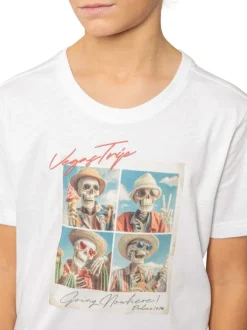 T-shirt en coton blanc uni pourvu d'un col rond et d'une coupe droite