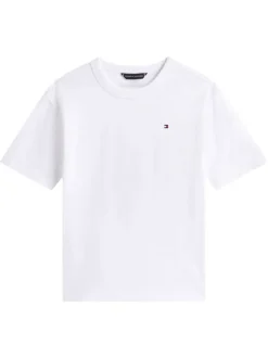 T-shirt en coton blanc uni col rond orné d'un imprimé fantaisie