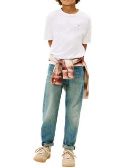 T-shirt en coton blanc uni col rond orné d'un imprimé fantaisie