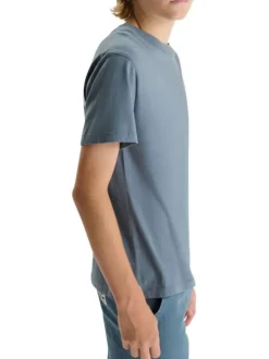 T-shirt en coton bleu à coupe droite pourvu d'un col rond côtelé