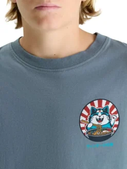 T-shirt en coton bleu à coupe droite pourvu d'un col rond côtelé