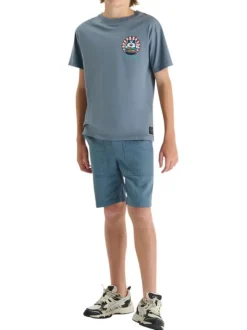 T-shirt en coton bleu à coupe droite pourvu d'un col rond côtelé