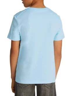 T-shirt en coton bleu ciel avec le logo imprimé en gros et un col rond