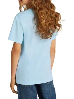 T-shirt en coton bleu ciel avec le logo imprimé en gros et un col rond