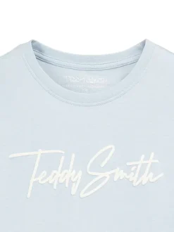 T-shirt en coton bleu clair à coupe droite pourvu d'un col rond
