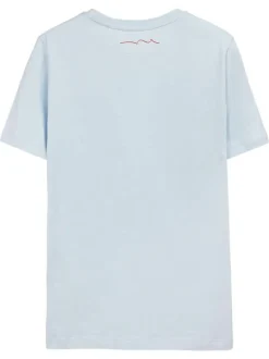 T-shirt en coton bleu clair à coupe droite pourvu d'un col rond