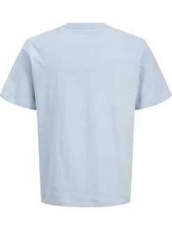 T-shirt en coton bleu clair pourvu d'une coupe droite et d'un col rond