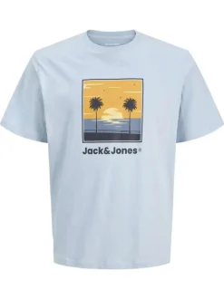 T-shirt en coton bleu clair pourvu d'une coupe droite et d'un col rond