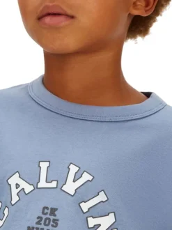 T-shirt en coton bleu imprimé logo à coupe droite et à col rond