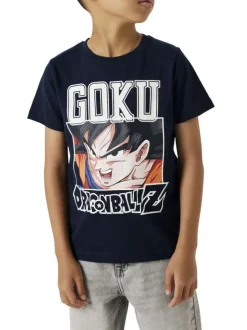 T-shirt en coton bleu marine imprimé à l'avant avec une coupe droite