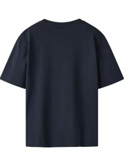 T-shirt en coton bleu marine avec un imprimé personnage à l'avant et à col rond