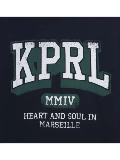 T-shirt en coton bleu marine imprimé style collège à coupe droite et col rond