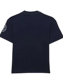 T-shirt en coton bleu marine imprimé style collège à coupe droite et col rond