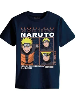 T-shirt en coton bleu marine avec un imprimé une coupe droite et un col rond
