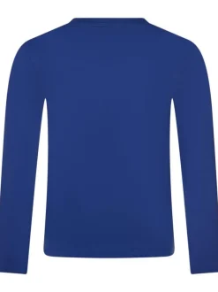 T-shirt en coton bleu uni avec un col rond et une poche à rabat