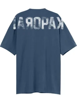 T-shirt en coton bleu uni avec le nom de la marque imprimé au dos et à col rond