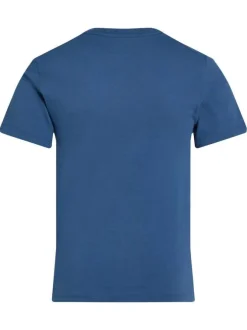 T-shirt en coton bleu uni avec un col rond et le logo de la marque imprimé