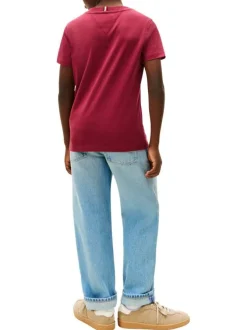 T-shirt en coton bordeaux à coupe droite pourvu d'un imprimé de la marque